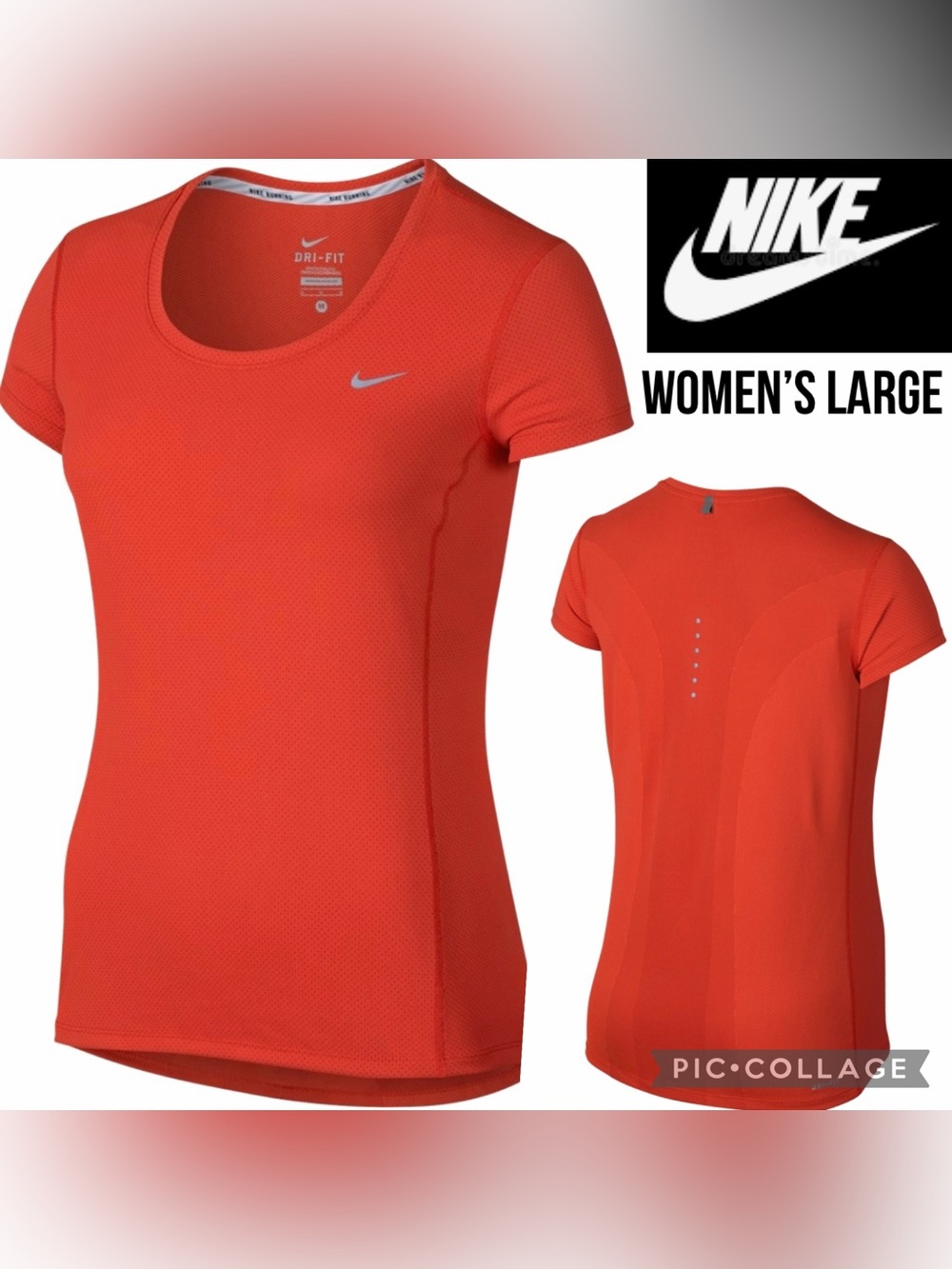 Nike Women’s Shirt Red Dri-Fit Contour Short Sleeve Round Neck Workout Size L